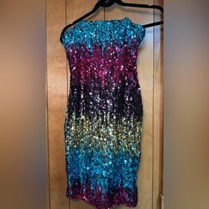 Multicolored sequin strapless dress